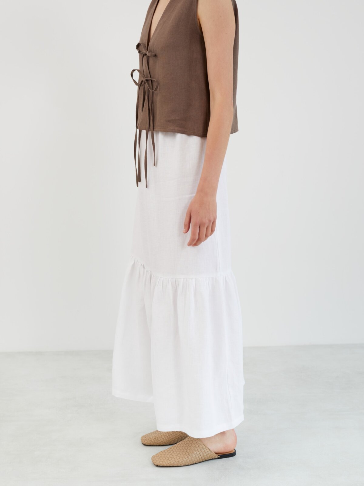 Image 3 of ORIANA Tiered Linen Maxi Skirt in White from Love and Confuse