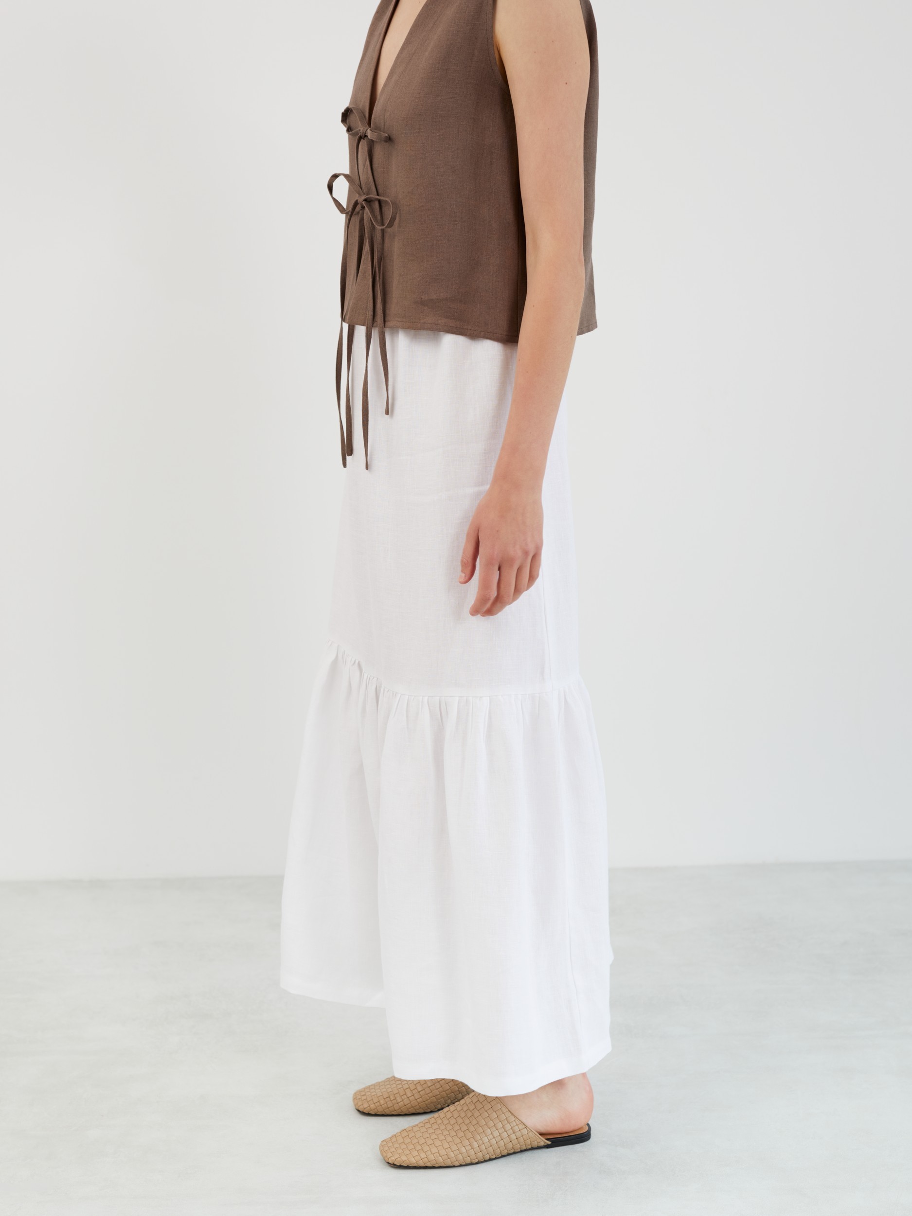 Image 3 of ORIANA Tiered Linen Maxi Skirt in White from Love and Confuse