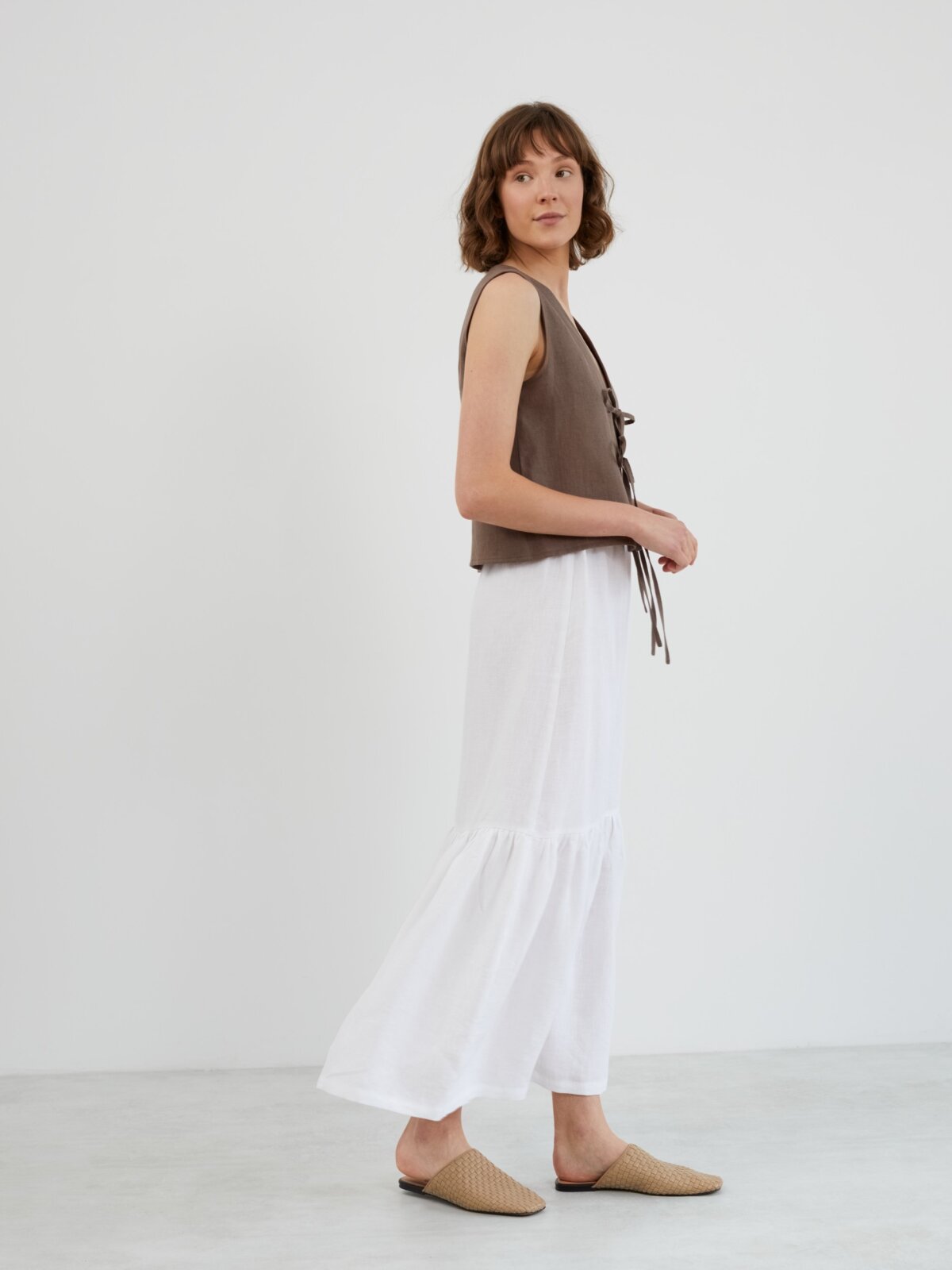 Image 4 of ORIANA Tiered Linen Maxi Skirt in White from Love and Confuse