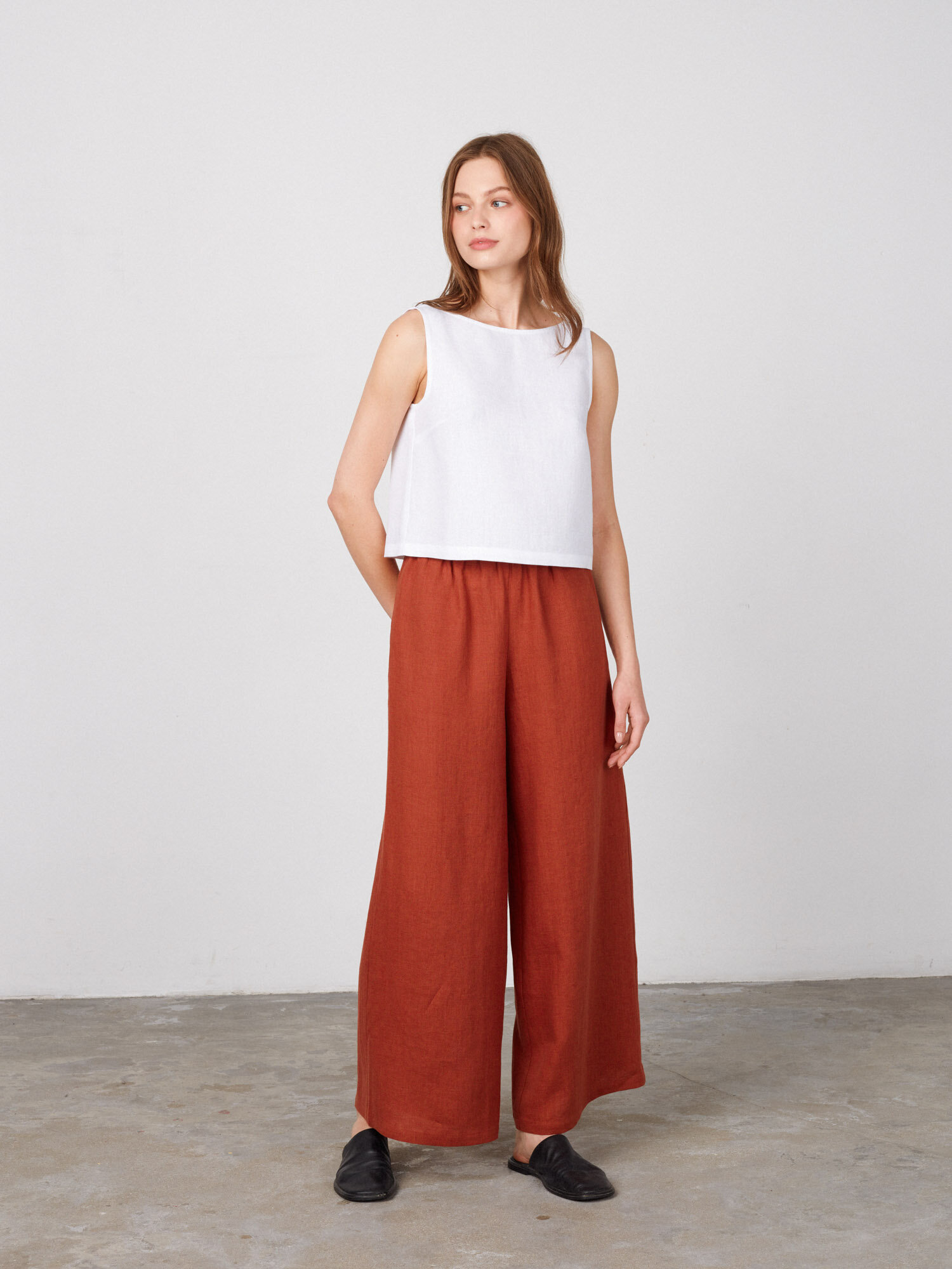 Image 2 of PEARL Wide Leg Linen Pants in Rust from Love and Confuse