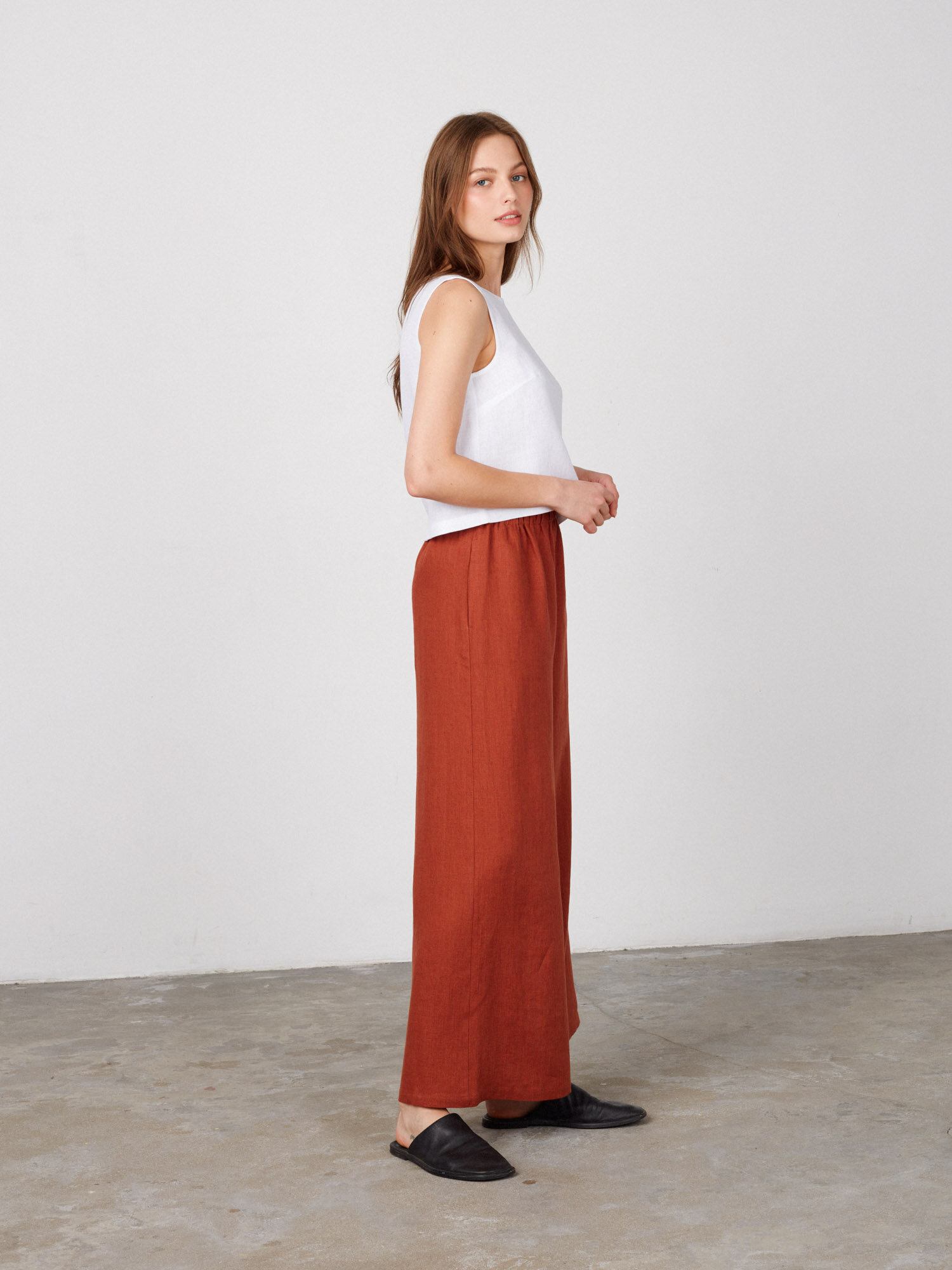 Image 4 of PEARL Wide Leg Linen Pants in Rust from Love and Confuse