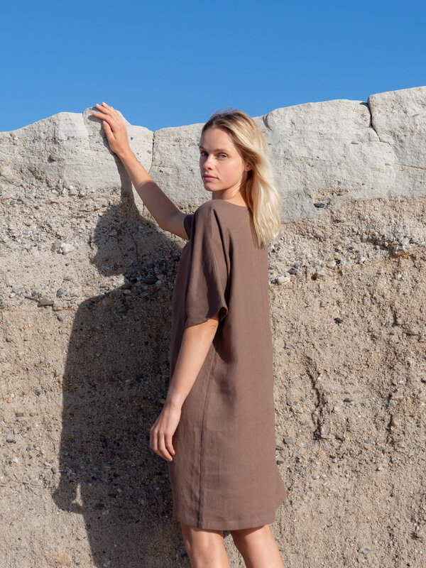 PEONY V-Neck Kimono Sleeve Linen Dress