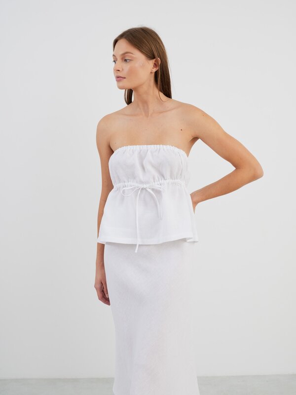 PHEOBE Strapless Tie Waist Linen Top