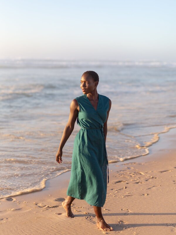 PIA Sleeveless Linen Midi Wrap Dress