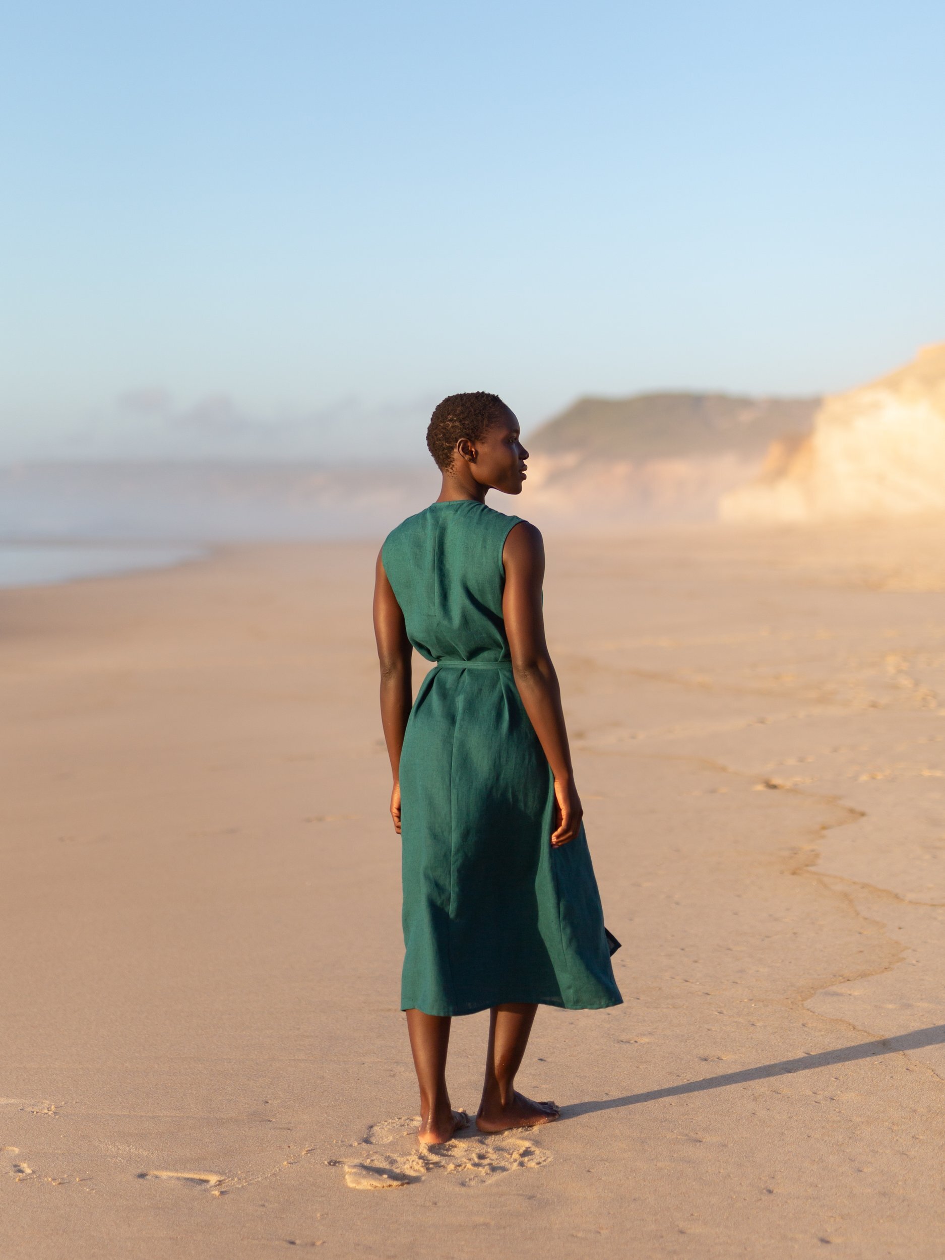Image 4 of PIA Linen Midi Wrap Dress in Emerald Blue from Love and Confuse