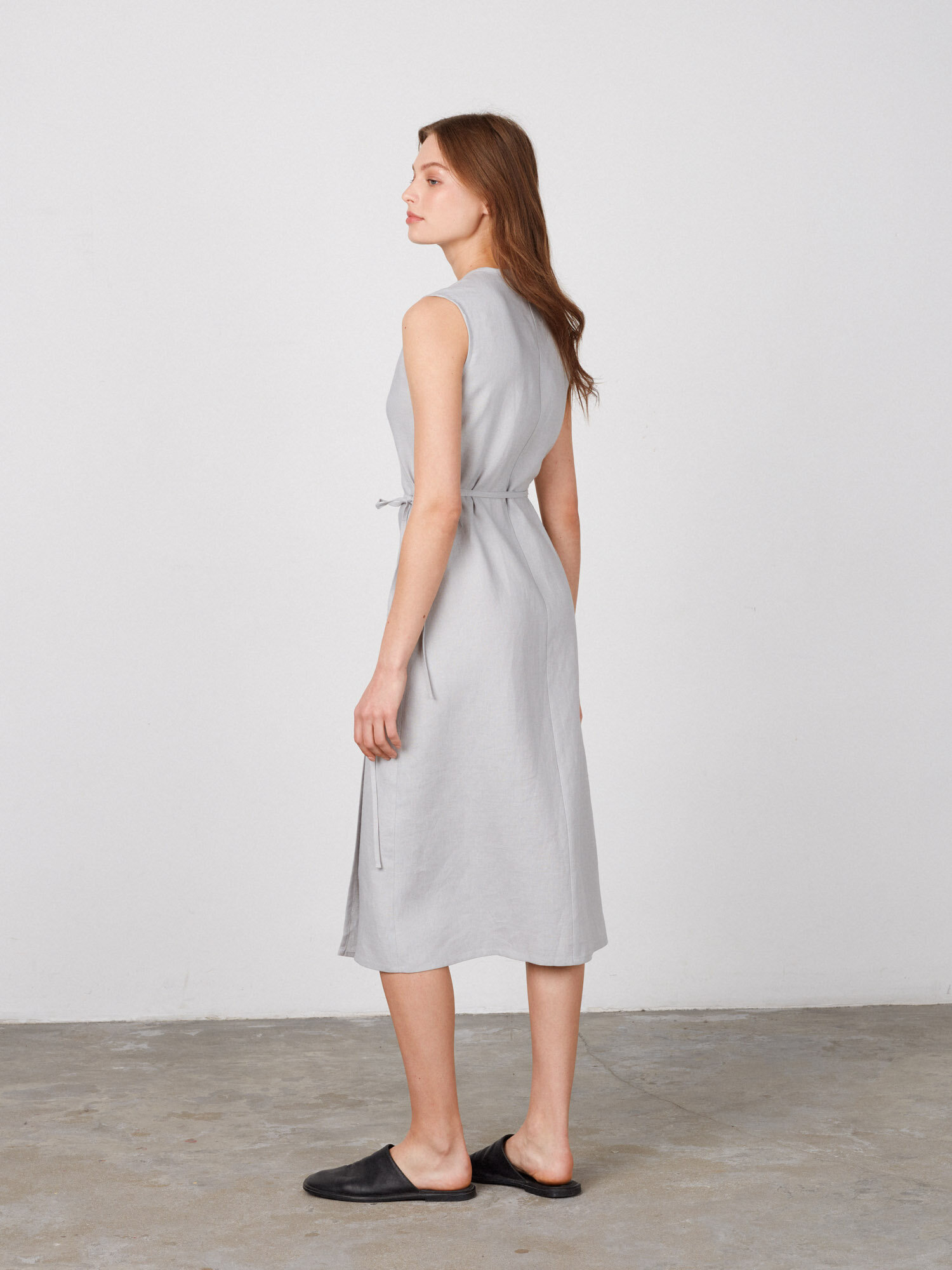 Image 5 of PIA Sleeveless Linen Wrap Dress in Cloudy Grey from Love and Confuse