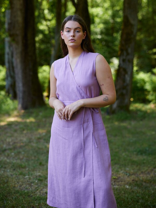 PIA Tie Waist Linen Midi Dress