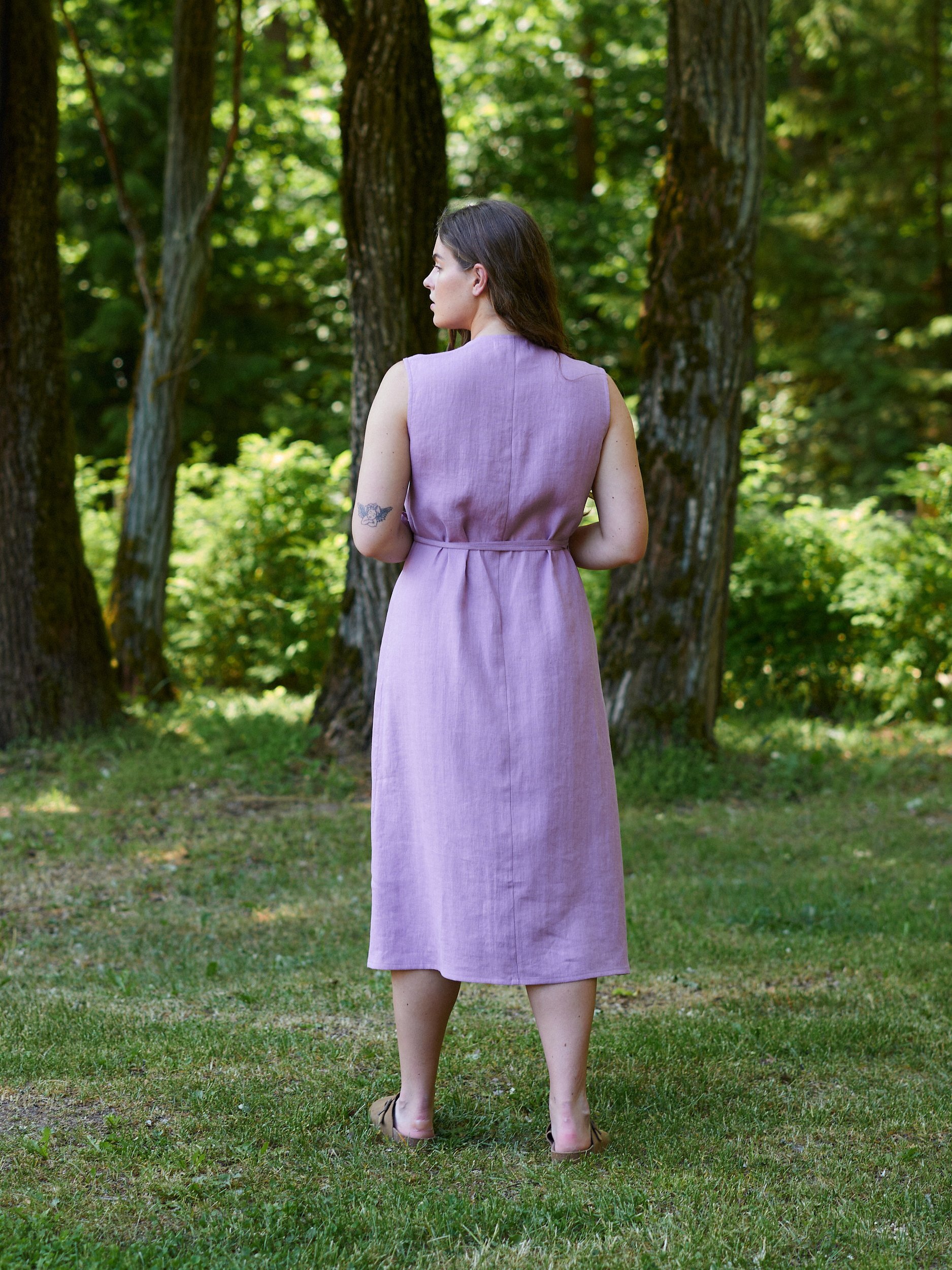 Image 4 of PIA Tie Waist Linen Midi Dress in Radiant Orchid from Love and Confuse