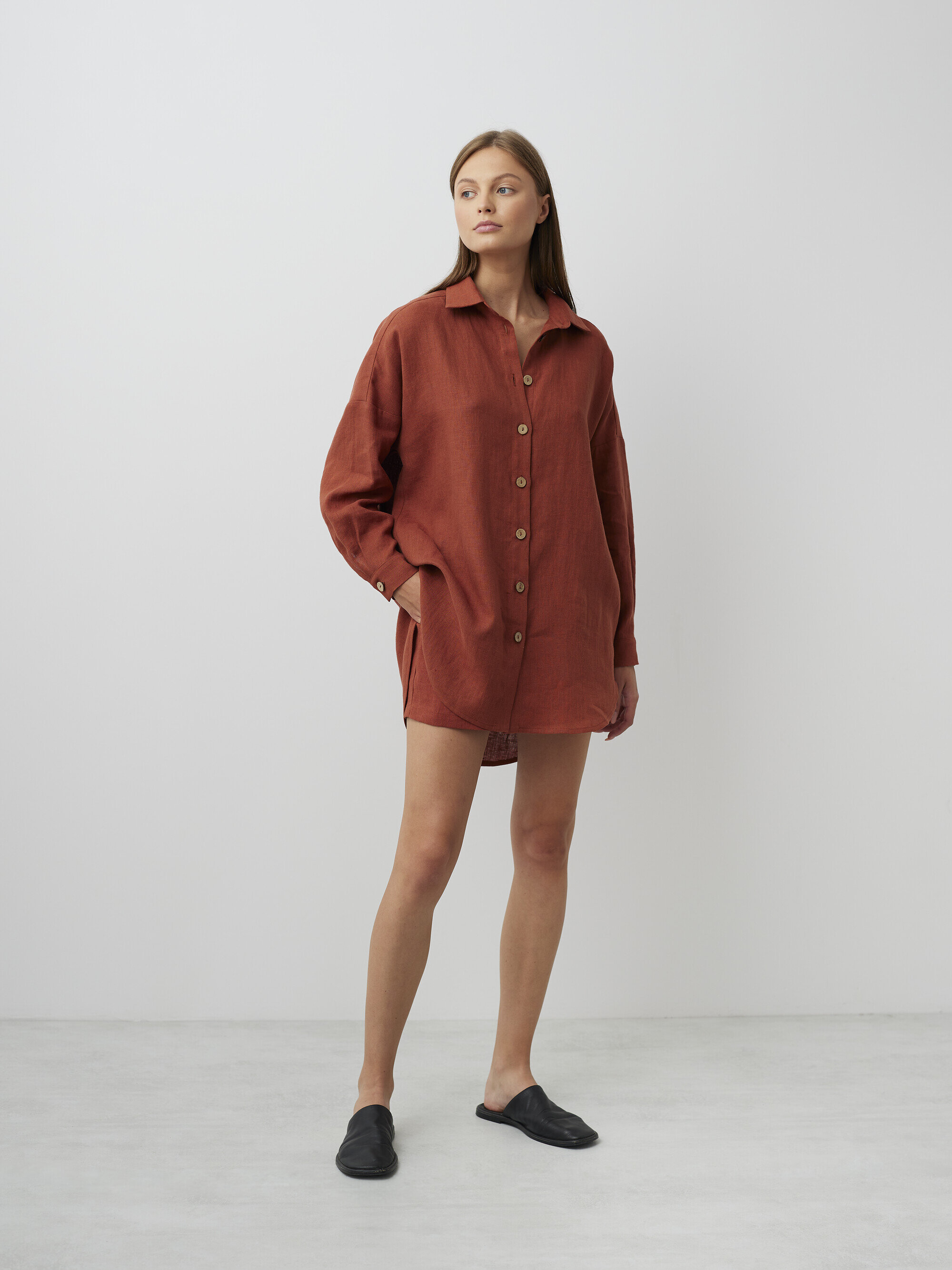 Image 1 of PINE Oversized Linen Shirt in Rust from Love and Confuse
