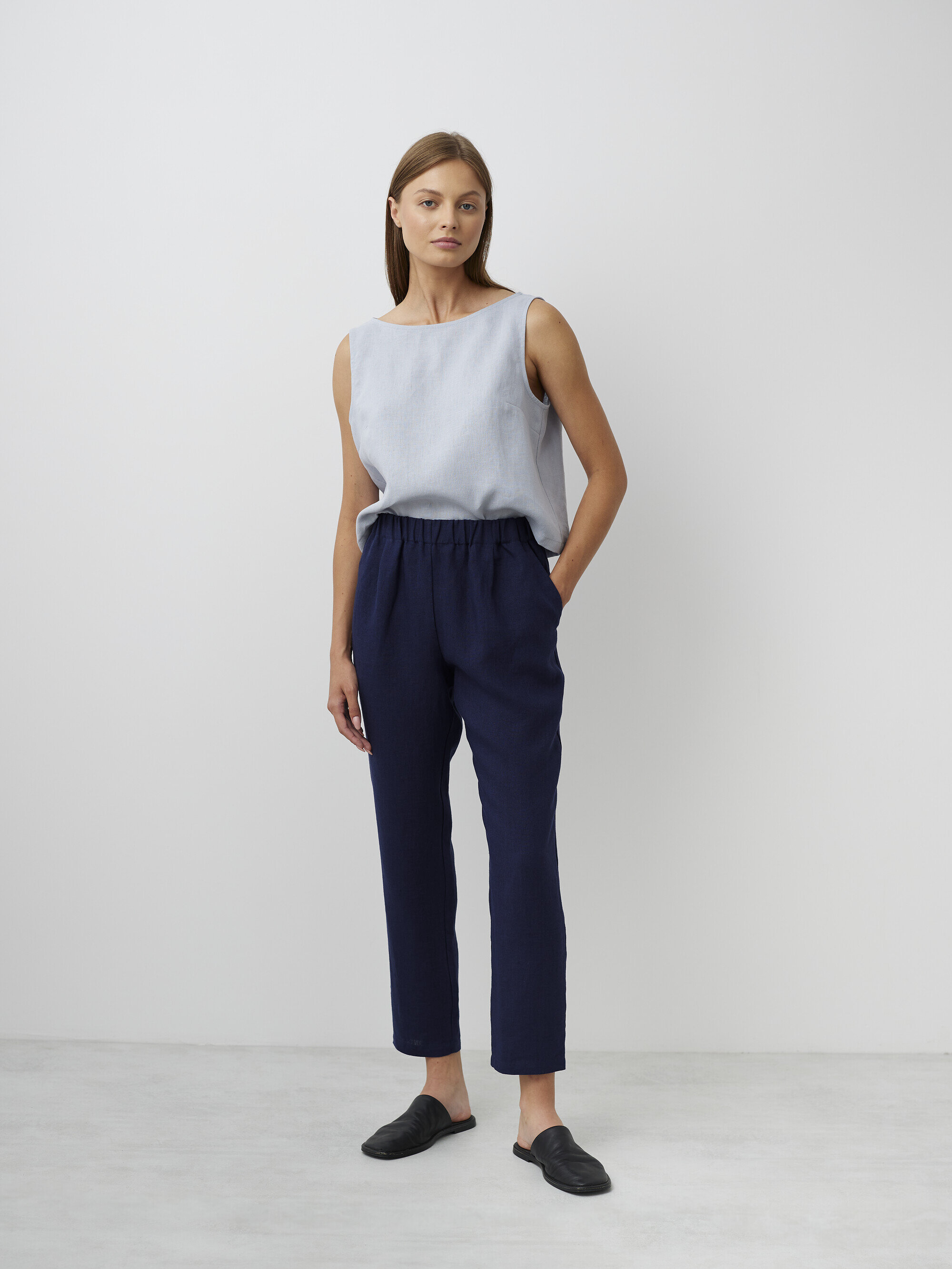 Image 1 of RAVEN Tapered Linen Pants in Navy Blue from Love and Confuse