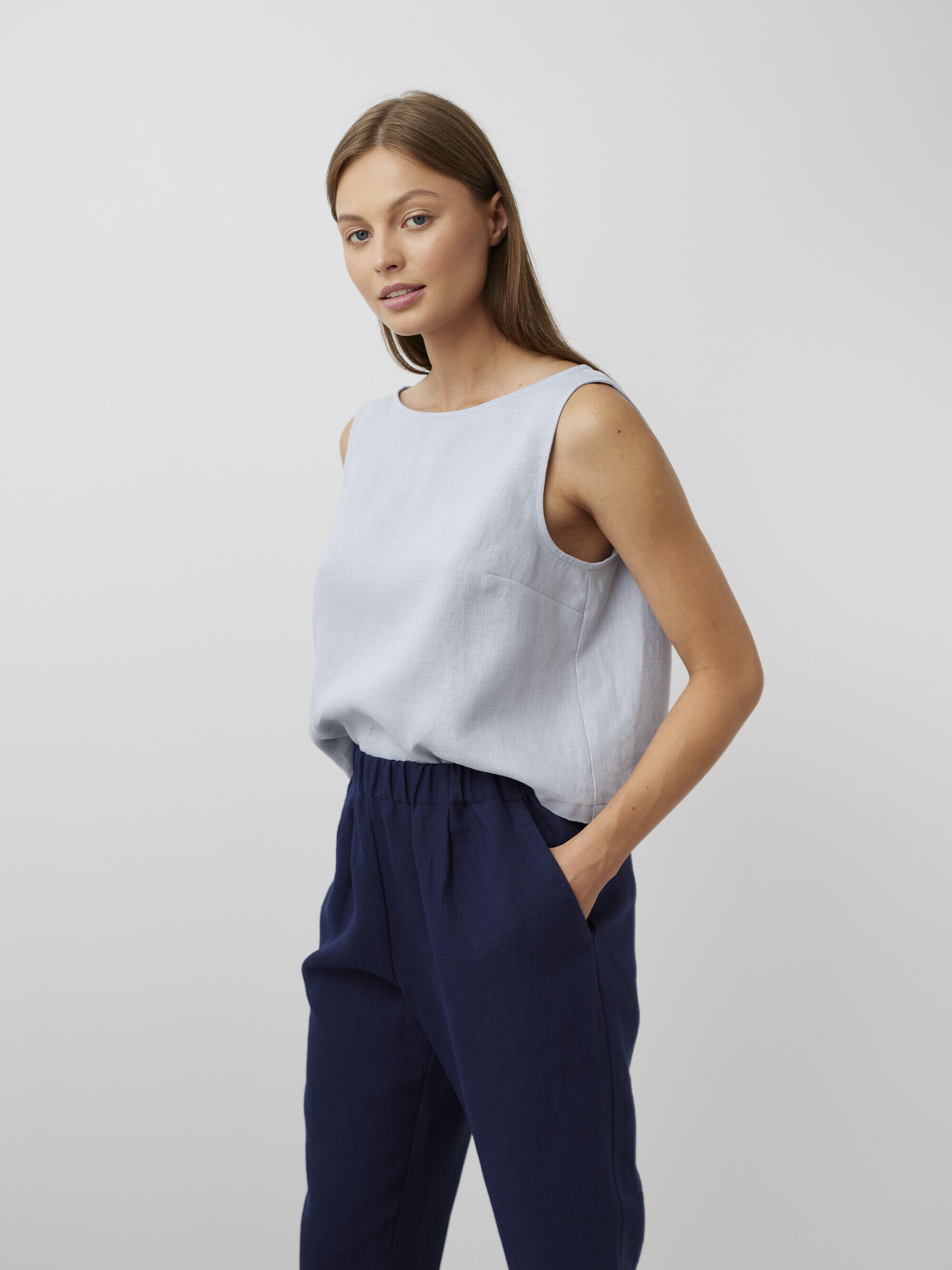 Image 2 of RAVEN Tapered Linen Pants in Navy Blue from Love and Confuse