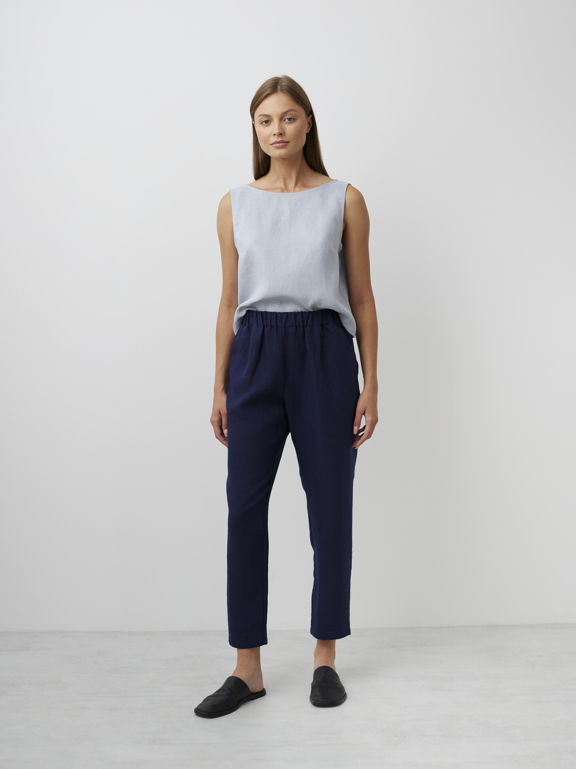 Image 3 of RAVEN Tapered Linen Pants in Navy Blue from Love and Confuse