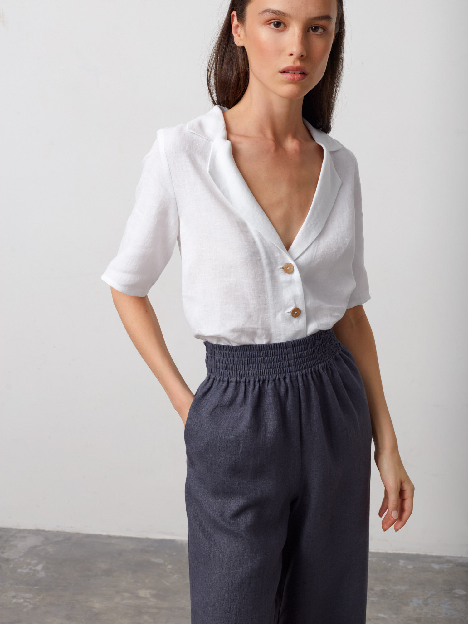 Image 1 of RILEY Wide Leg Linen Pants in Dark Grey from Love and Confuse