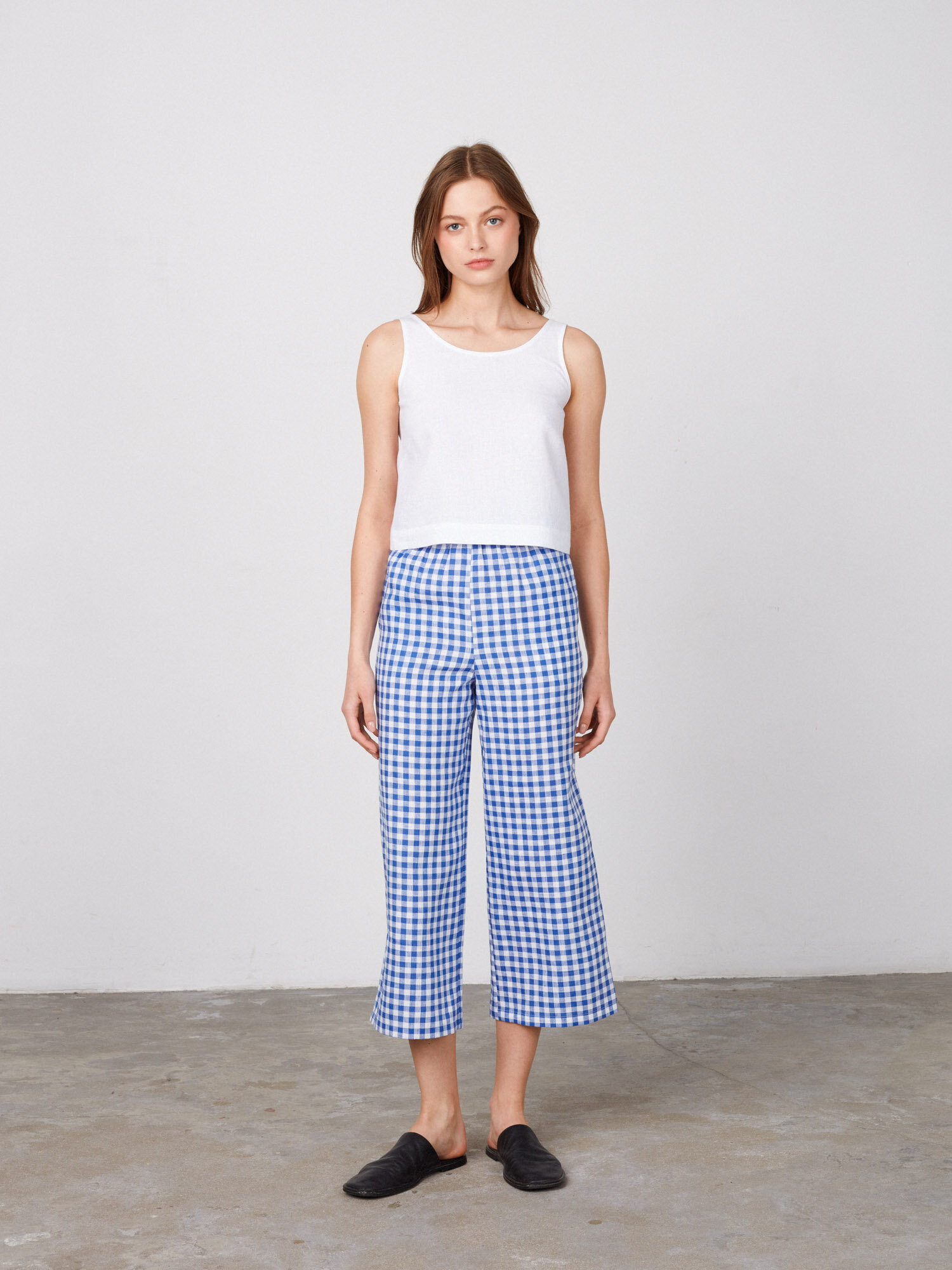 Image 2 of RILEY Wide Leg Linen Pants in Blue Gingham from Love and Confuse