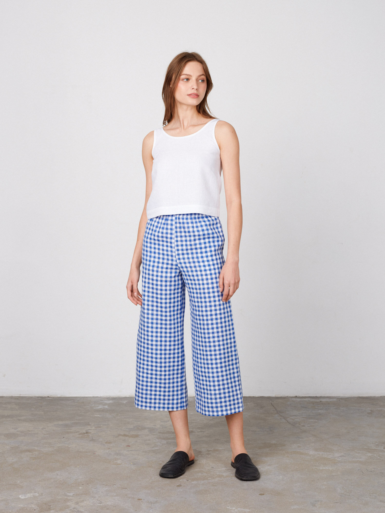 Image 4 of RILEY Wide Leg Linen Pants in Blue Gingham from Love and Confuse