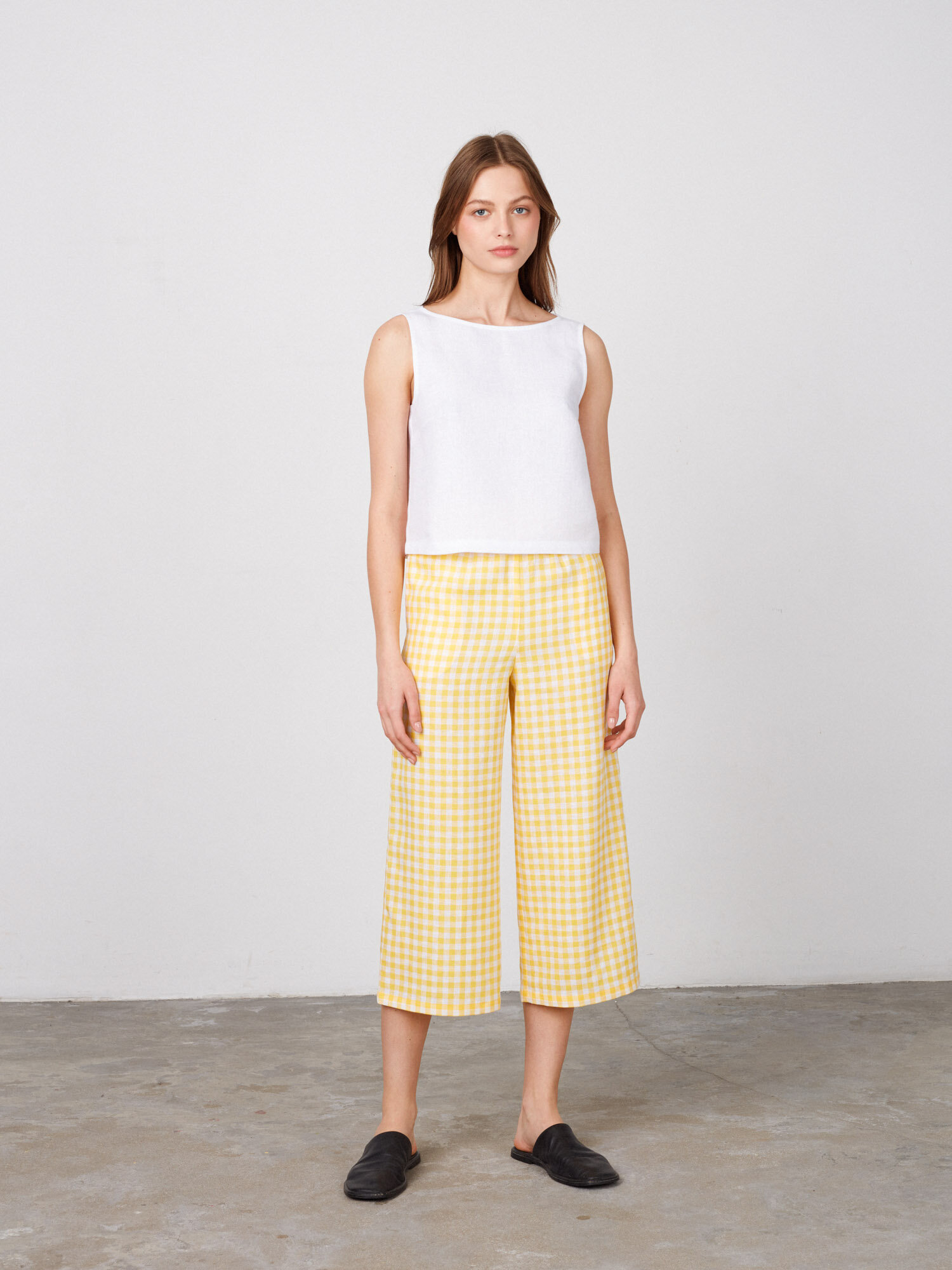 Image 2 of RILEY Wide Leg Linen Pants in Yellow Gingham from Love and Confuse