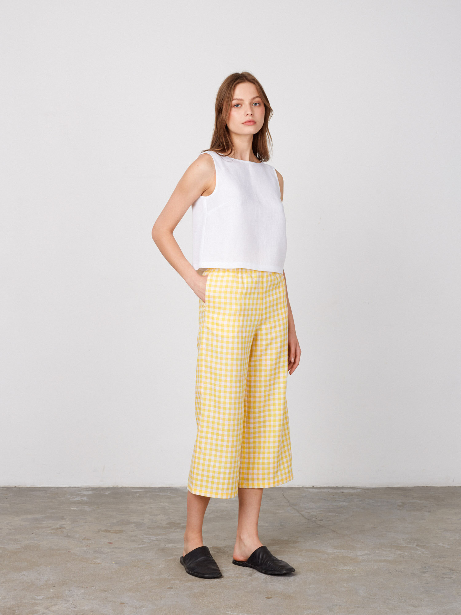 Image 3 of RILEY Wide Leg Linen Pants in Yellow Gingham from Love and Confuse