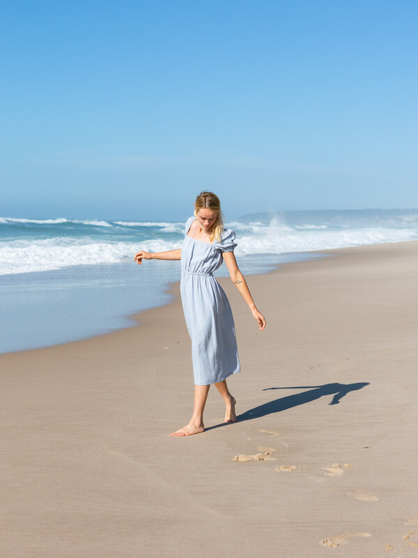 RUTH Puff Sleeve Linen Midi Dress