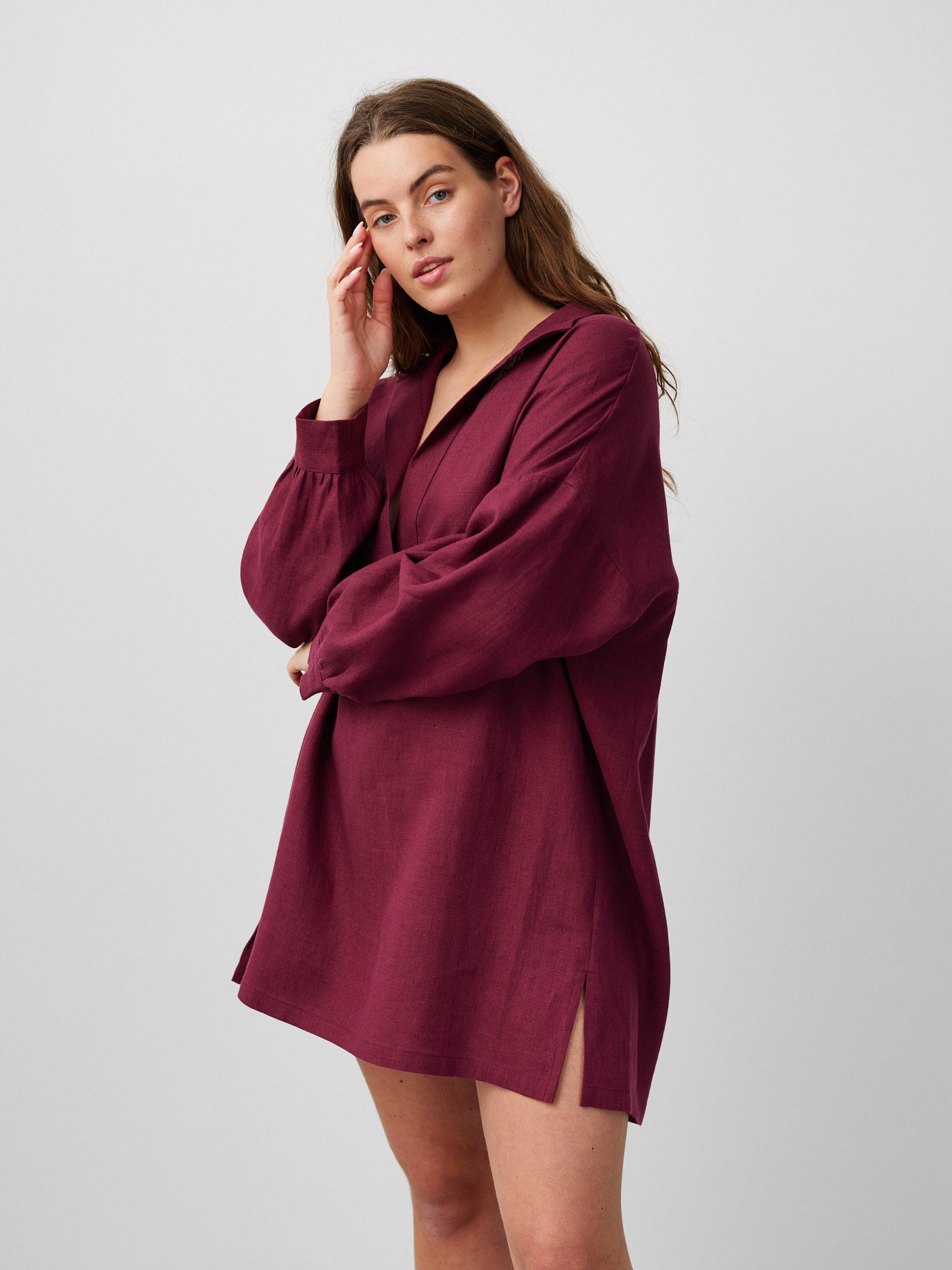 Image 1 of SKY Linen Beach Dress in Eggplant from Love and Confuse