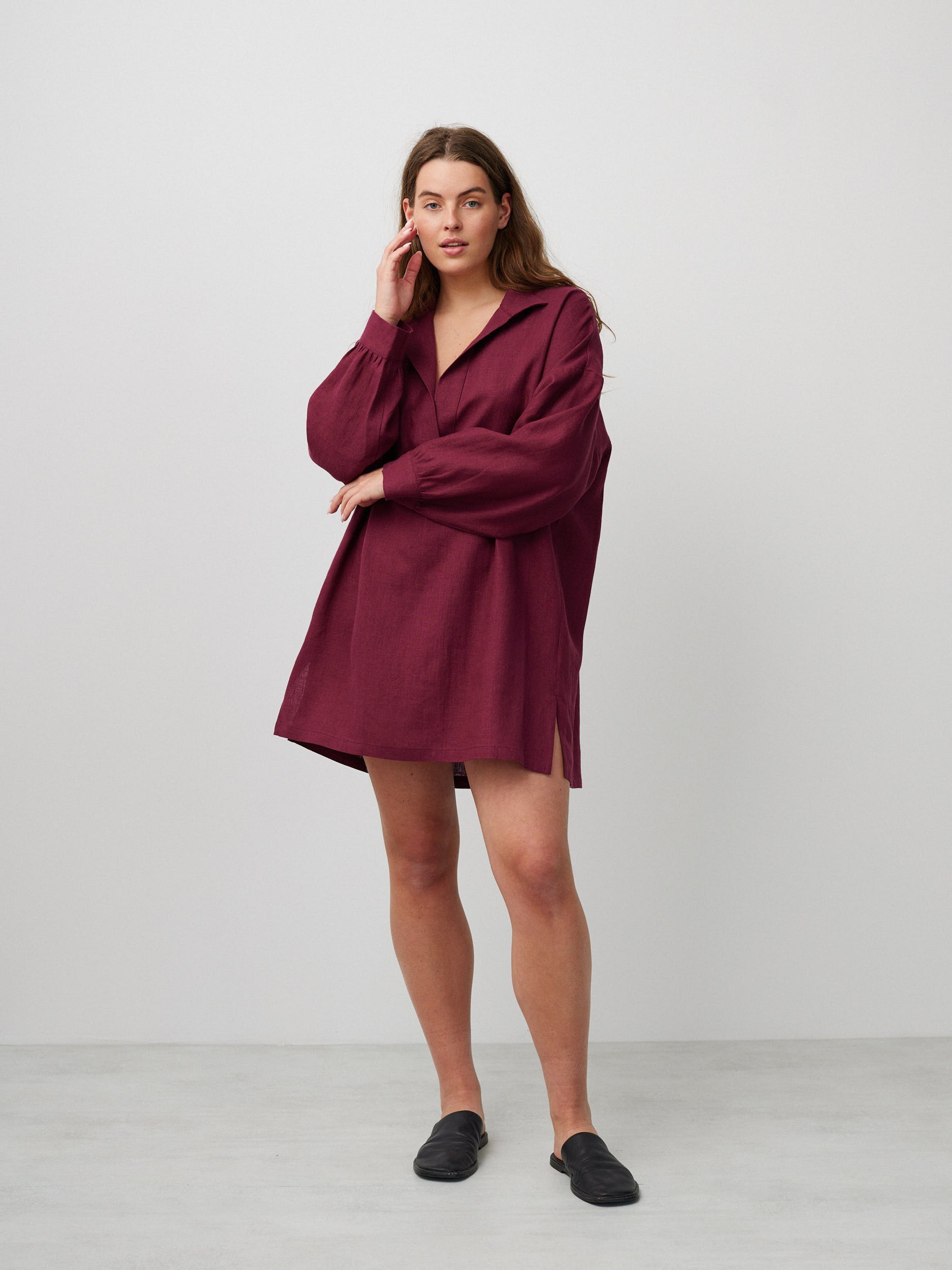Image 4 of SKY Linen Beach Dress in Eggplant from Love and Confuse