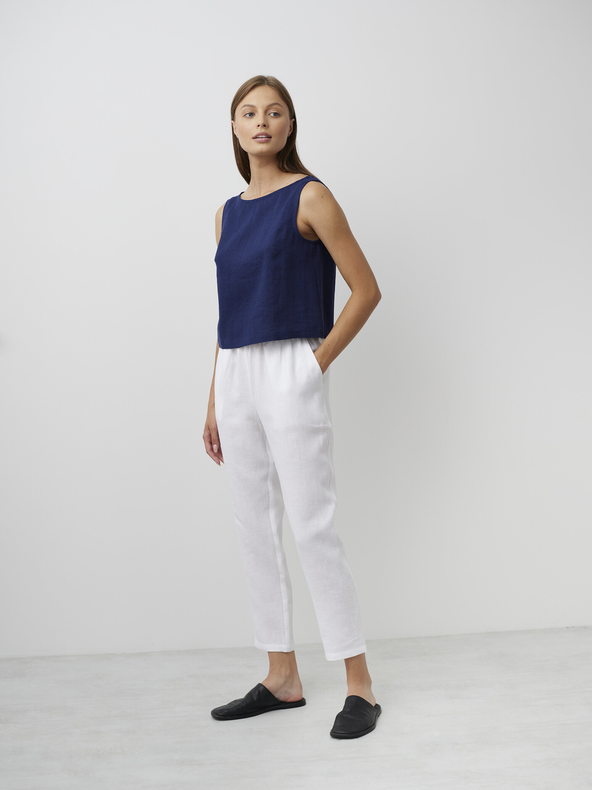 Image 3 of SONATE Linen Tank Top in Navy Blue from Love and Confuse