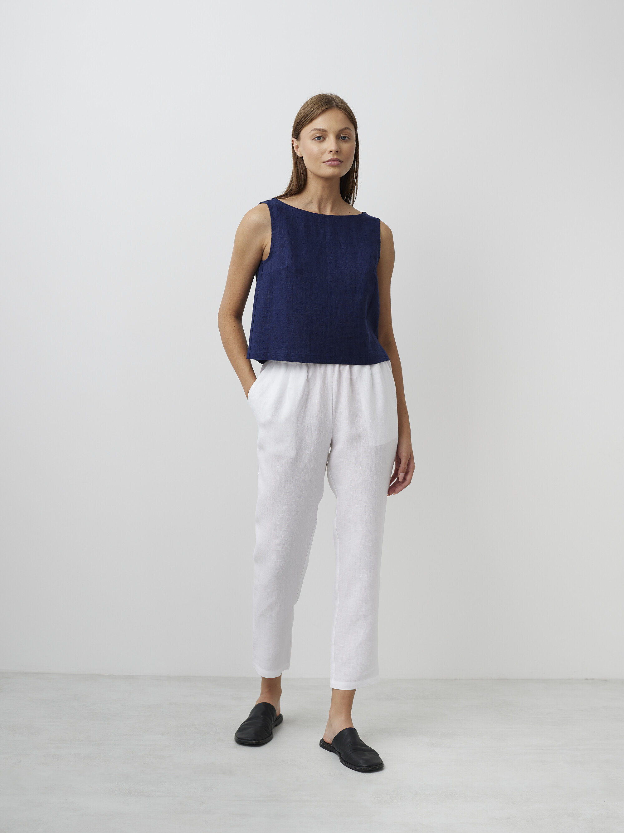 Image 4 of SONATE Linen Tank Top in Navy Blue from Love and Confuse