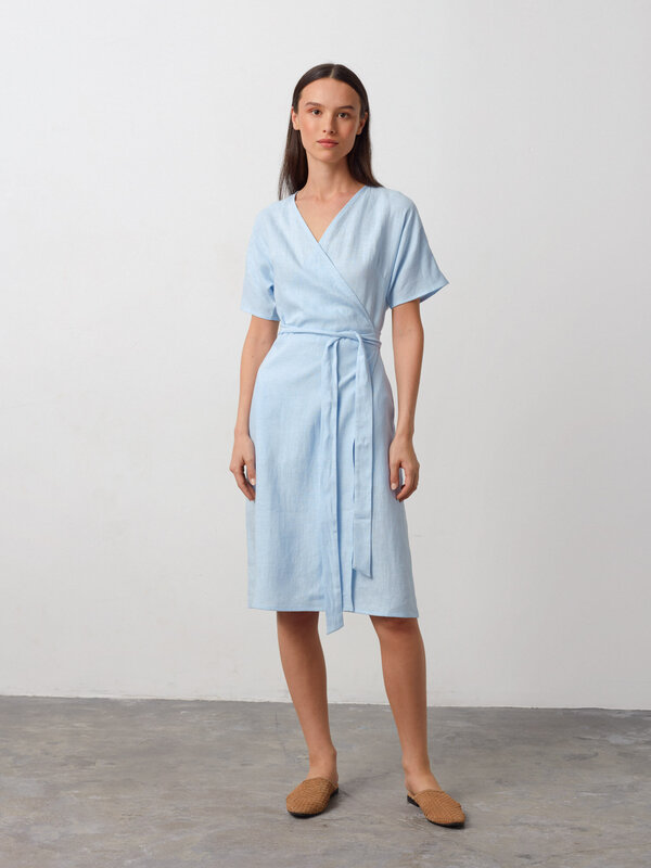SUMMER Kimono-Sleeve Wrap Linen Dress