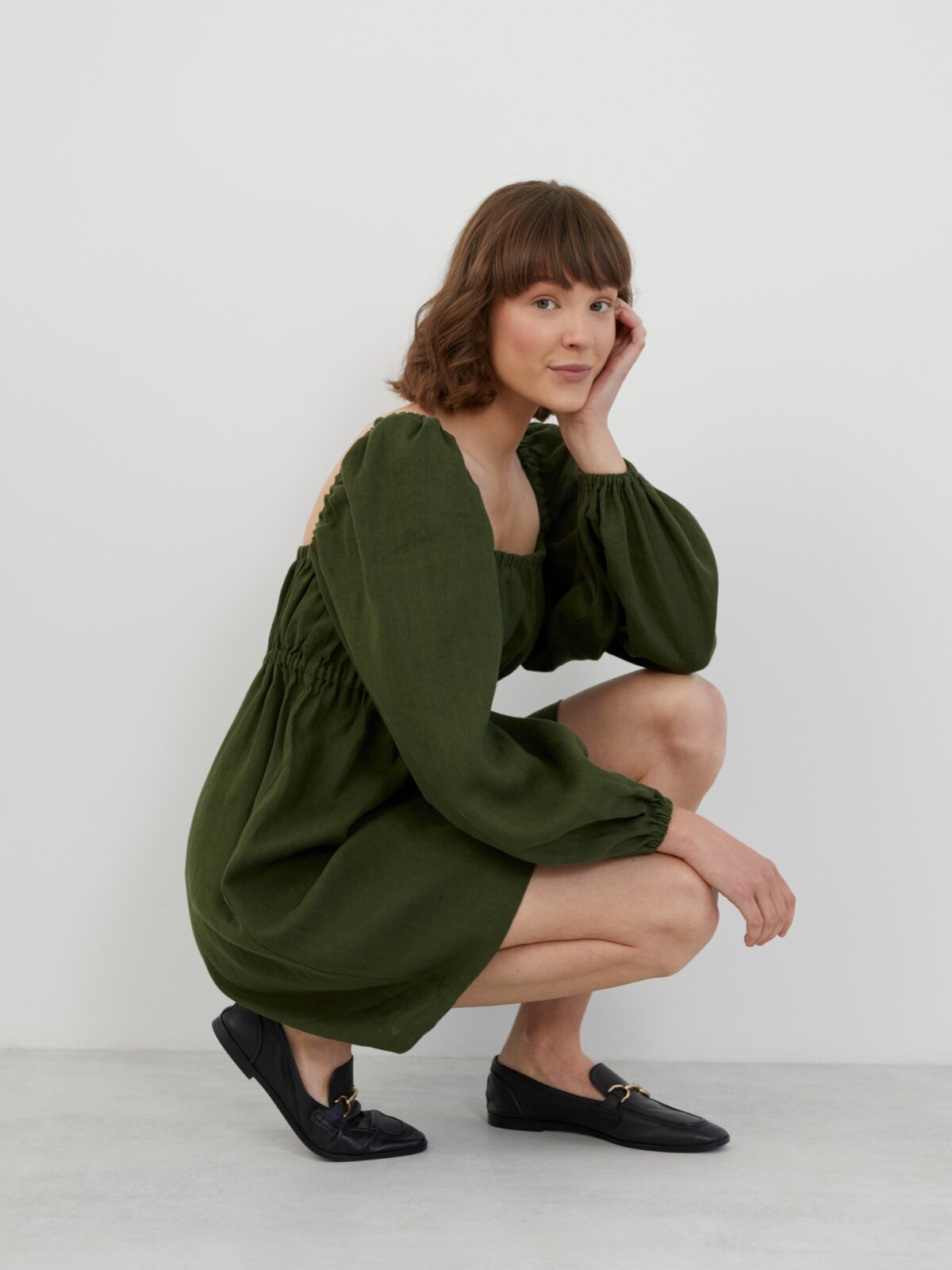 Image 1 of TALULLA Linen Mini Dress in Forest Green from Love and Confuse