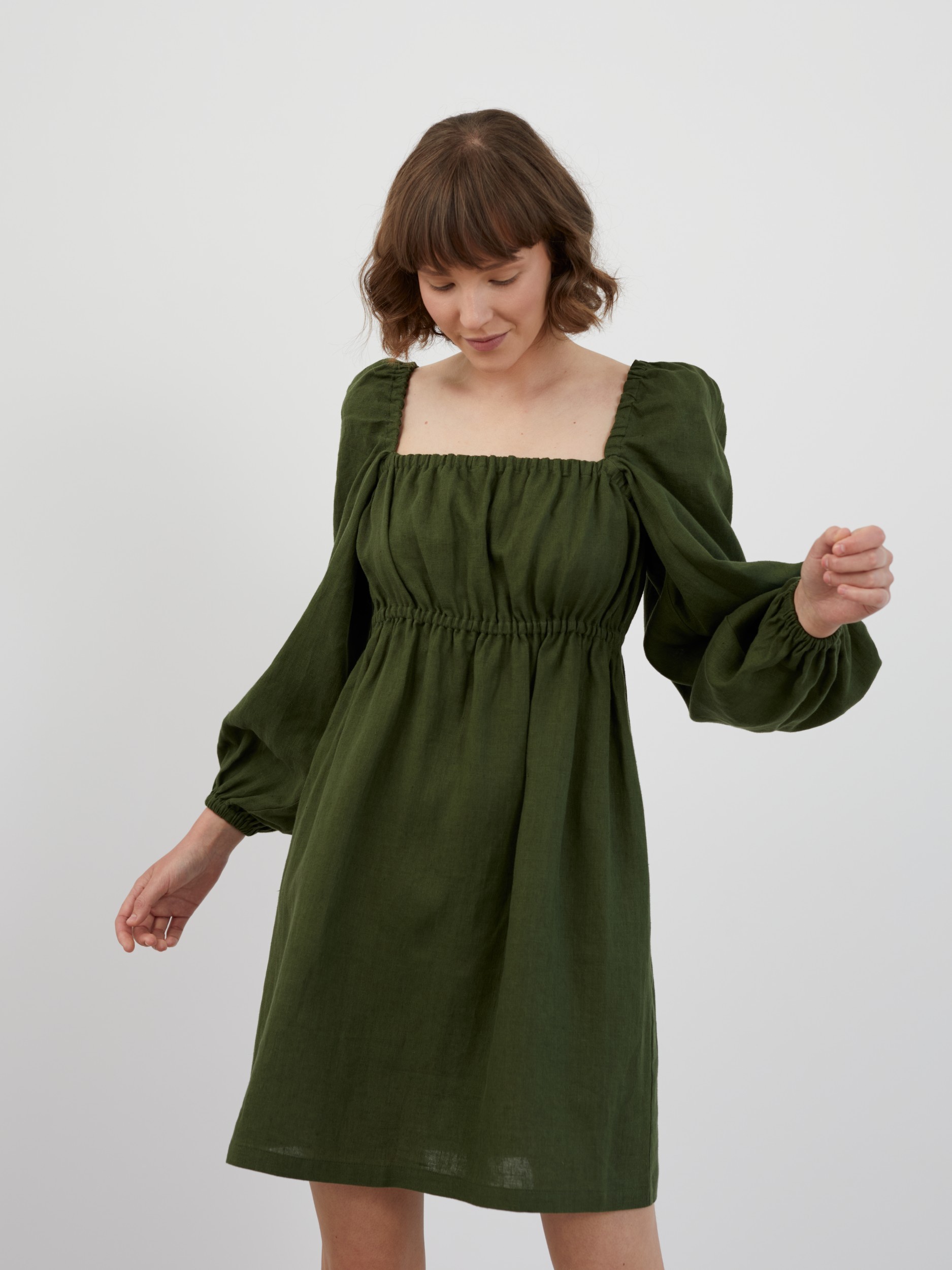 Image 3 of TALULLA Linen Mini Dress in Forest Green from Love and Confuse