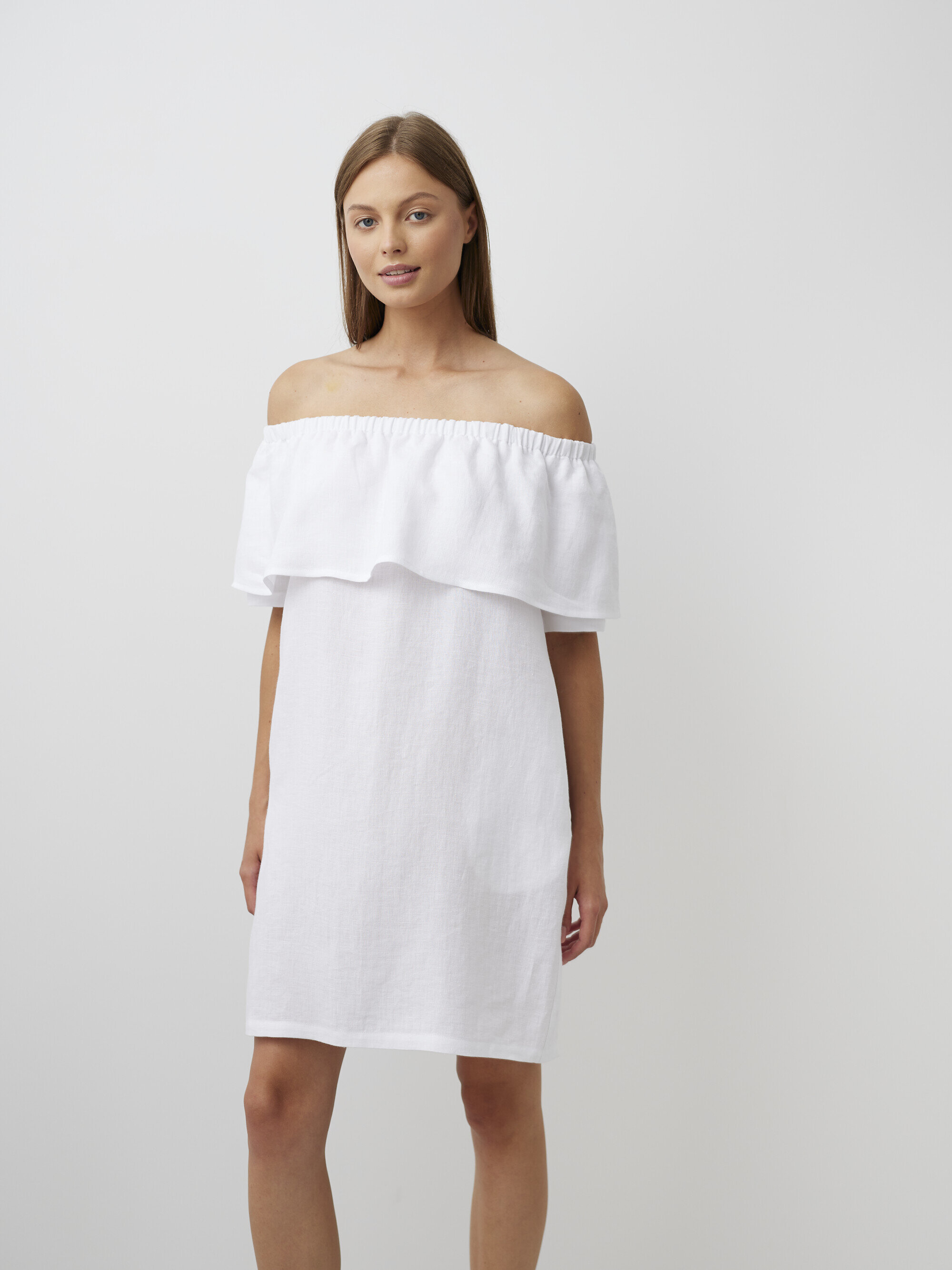 Image 3 of THALIA Off Shoulder Linen Dress in White from Love and Confuse