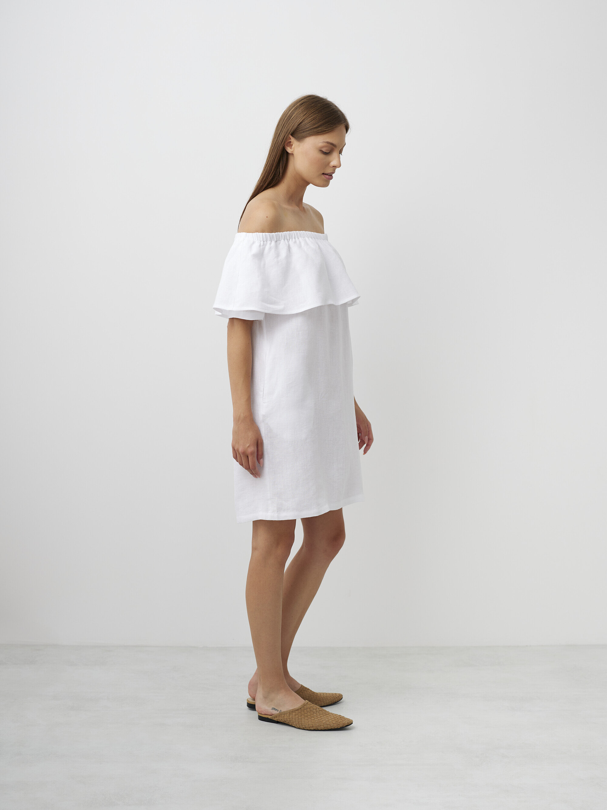 Image 4 of THALIA Off Shoulder Linen Dress in White from Love and Confuse
