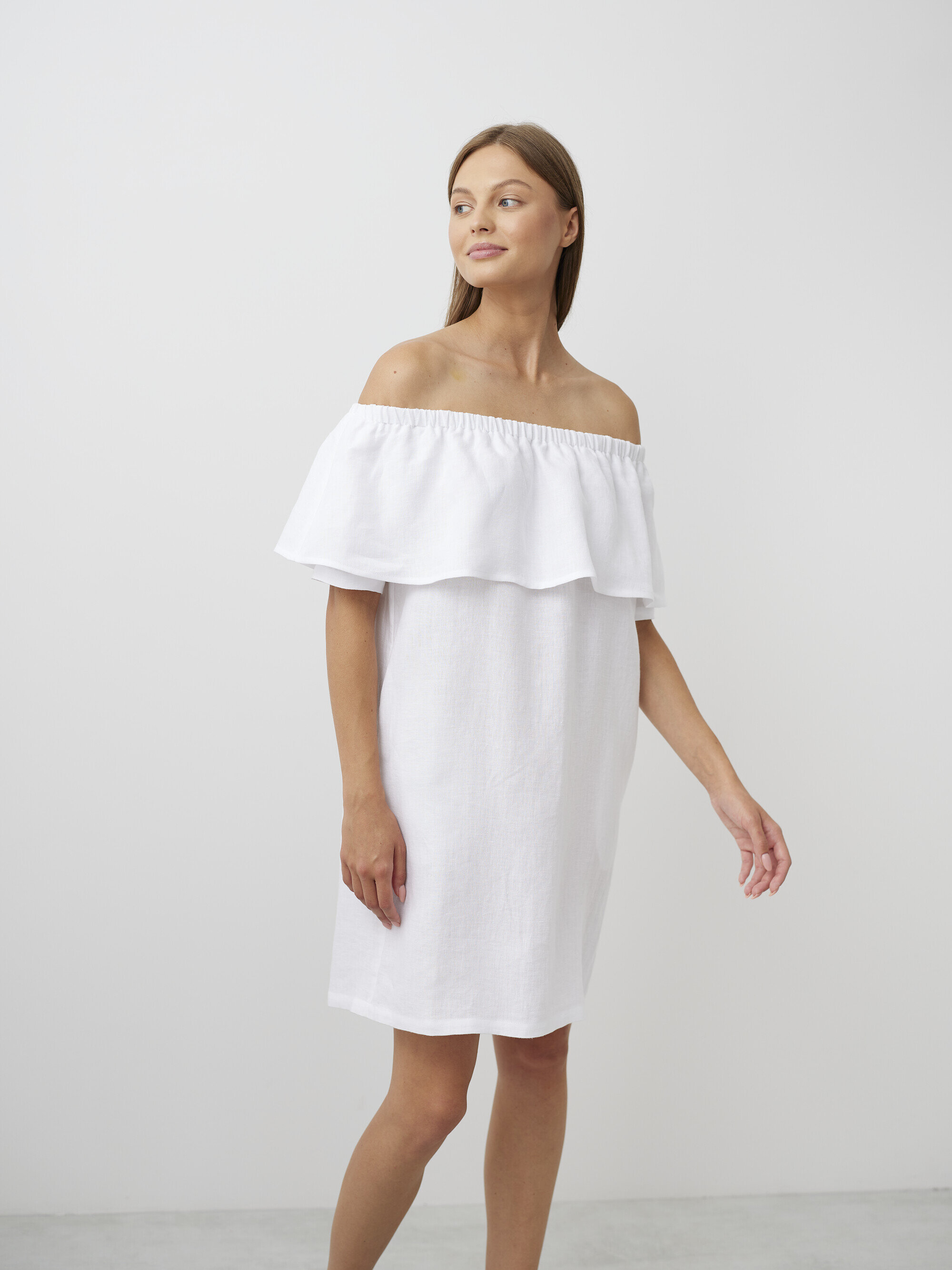 Image 5 of THALIA Off Shoulder Linen Dress in White from Love and Confuse
