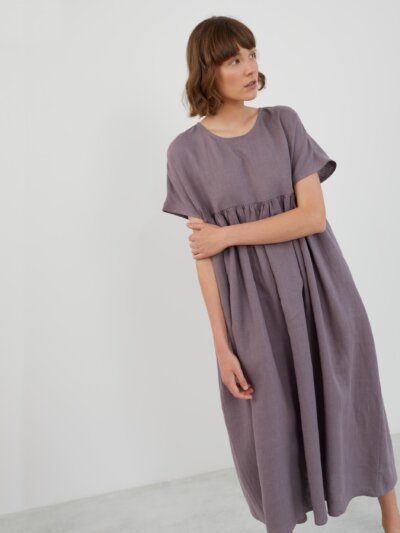 TULLIA Empire Waist Linen Midi Dress