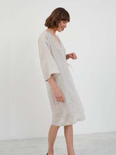 Linen  Wrap Dress with Side Tie Closure VERONA